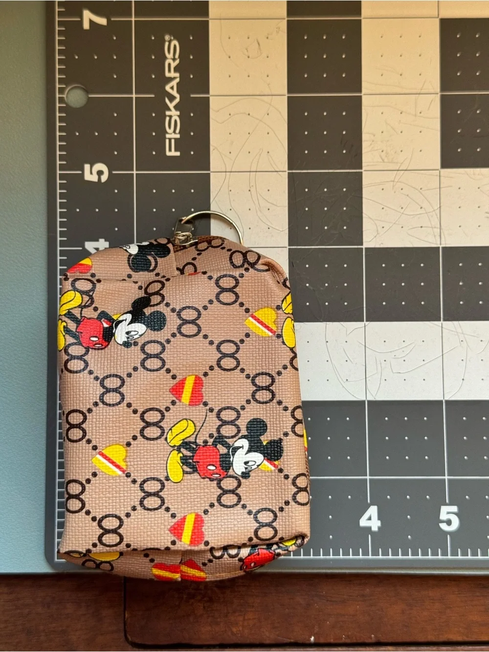 NWT Cartoon Mouse Print Bag Charm Keychain Coin Pouch Zipper Mini White
